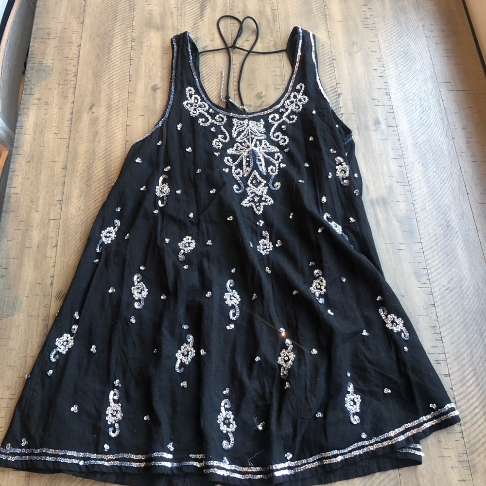 Free People Sequin Tassel Back Shift Dress